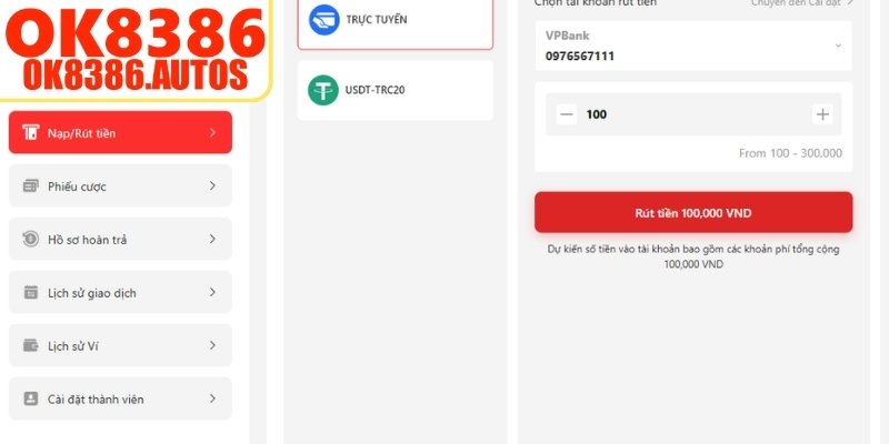 Thời gian rút tiền OK8386